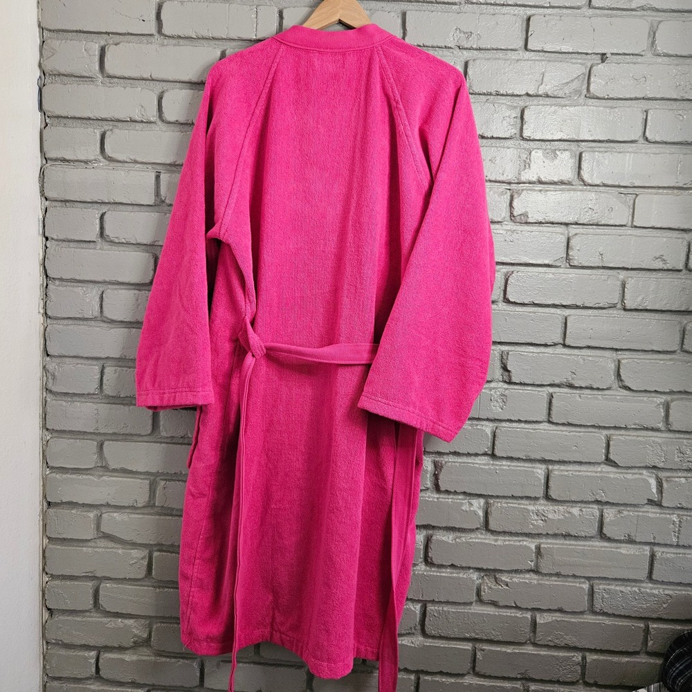 Lacoste Pink Cotton Terry Cloth Bathrobe Embroidered Logo Shawl Collar Robe - Picture 5 of 12